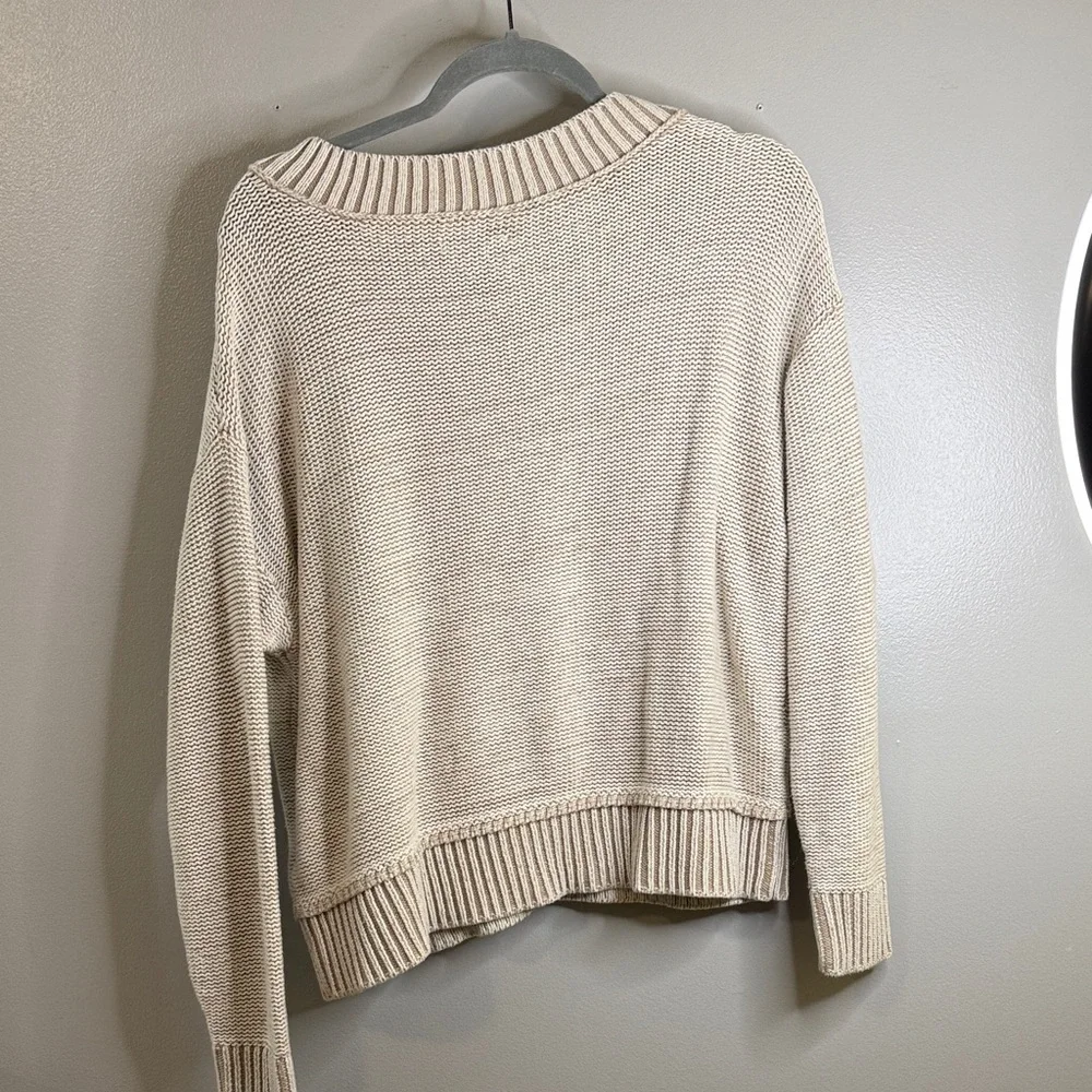 American Eagle Outfitters Beige V-Neck Sweater oversized ptp 25” - Picture 3 of 3